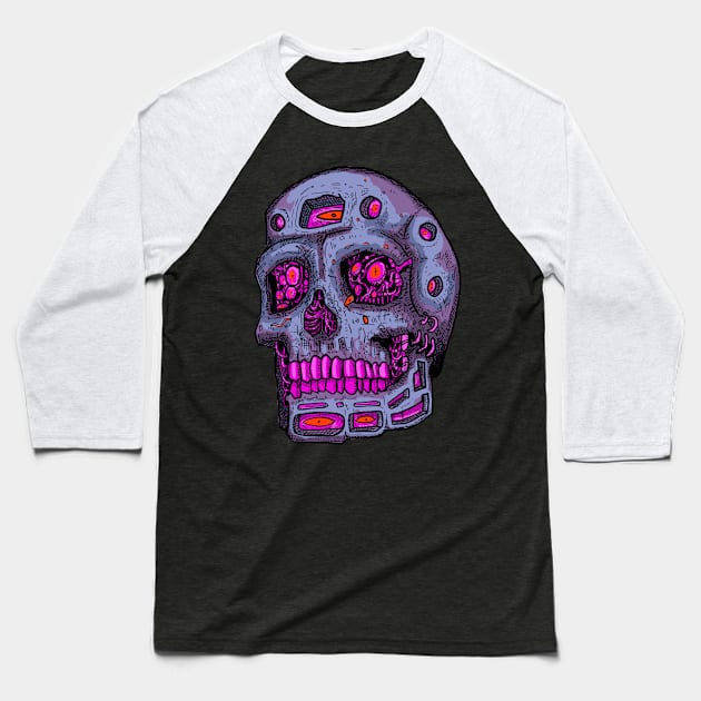 Cyberpunk Skull Baseball T-Shirt by TOKEBI